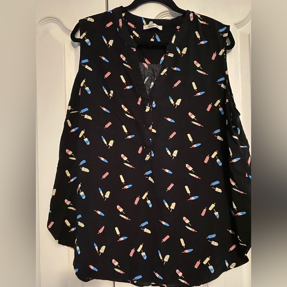 Mandee Black Sleeveless Top with Popsicle Print